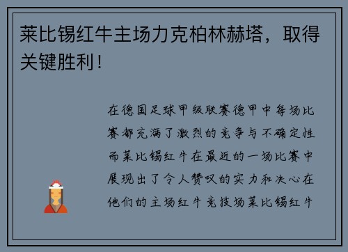 莱比锡红牛主场力克柏林赫塔，取得关键胜利！